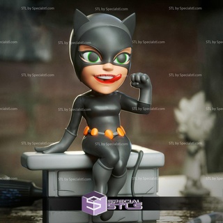 chibi stl collezione catwoman seduta 3d modello 3d print model - Mito3D