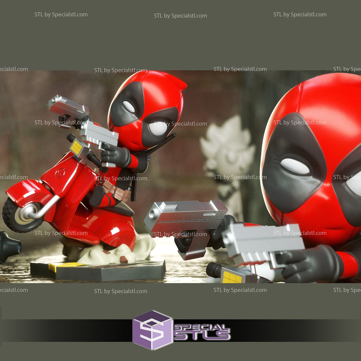 chibi stl collection - deadpool vespa 3D print model - Mito3D