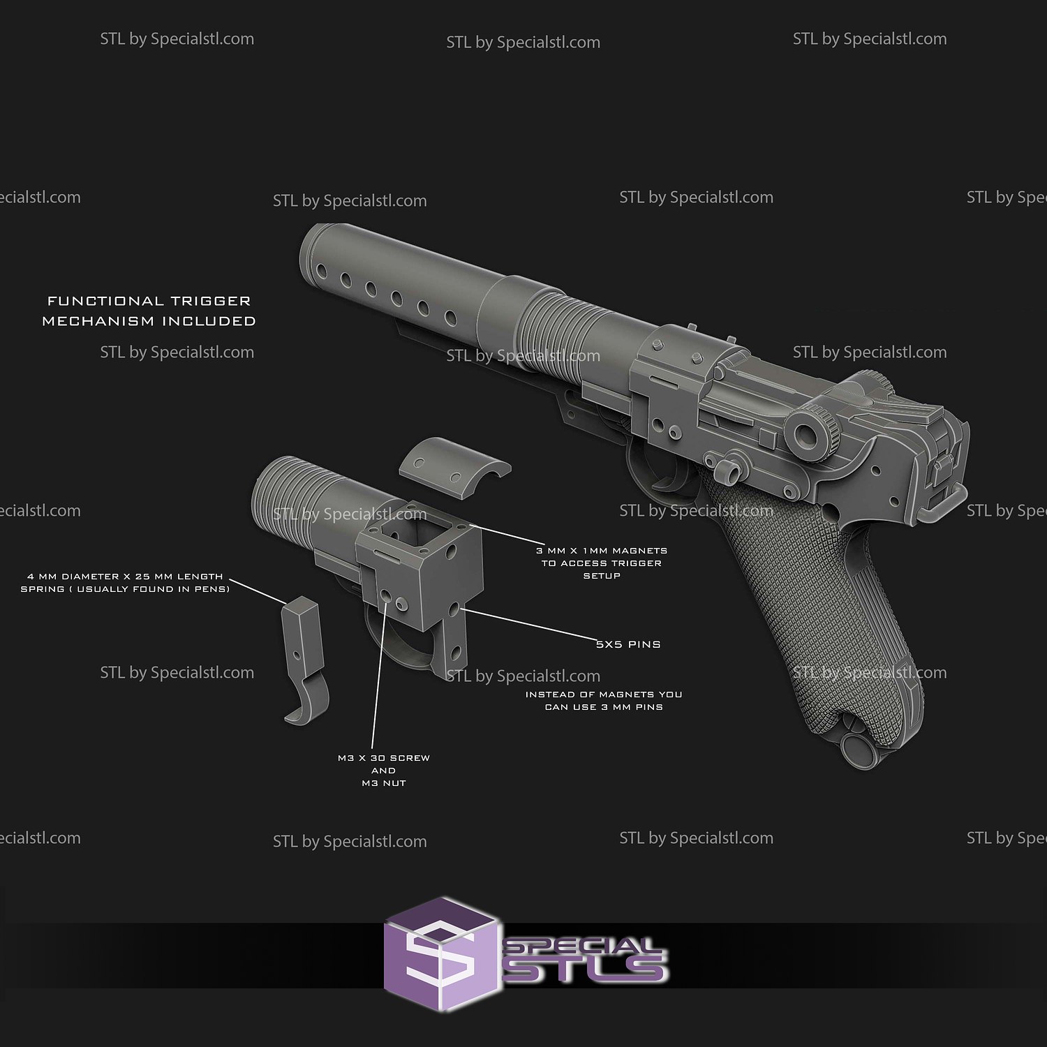 cosplay stl arquivos a180 blaster guerra estrelas especial 3D print model - Mito3D