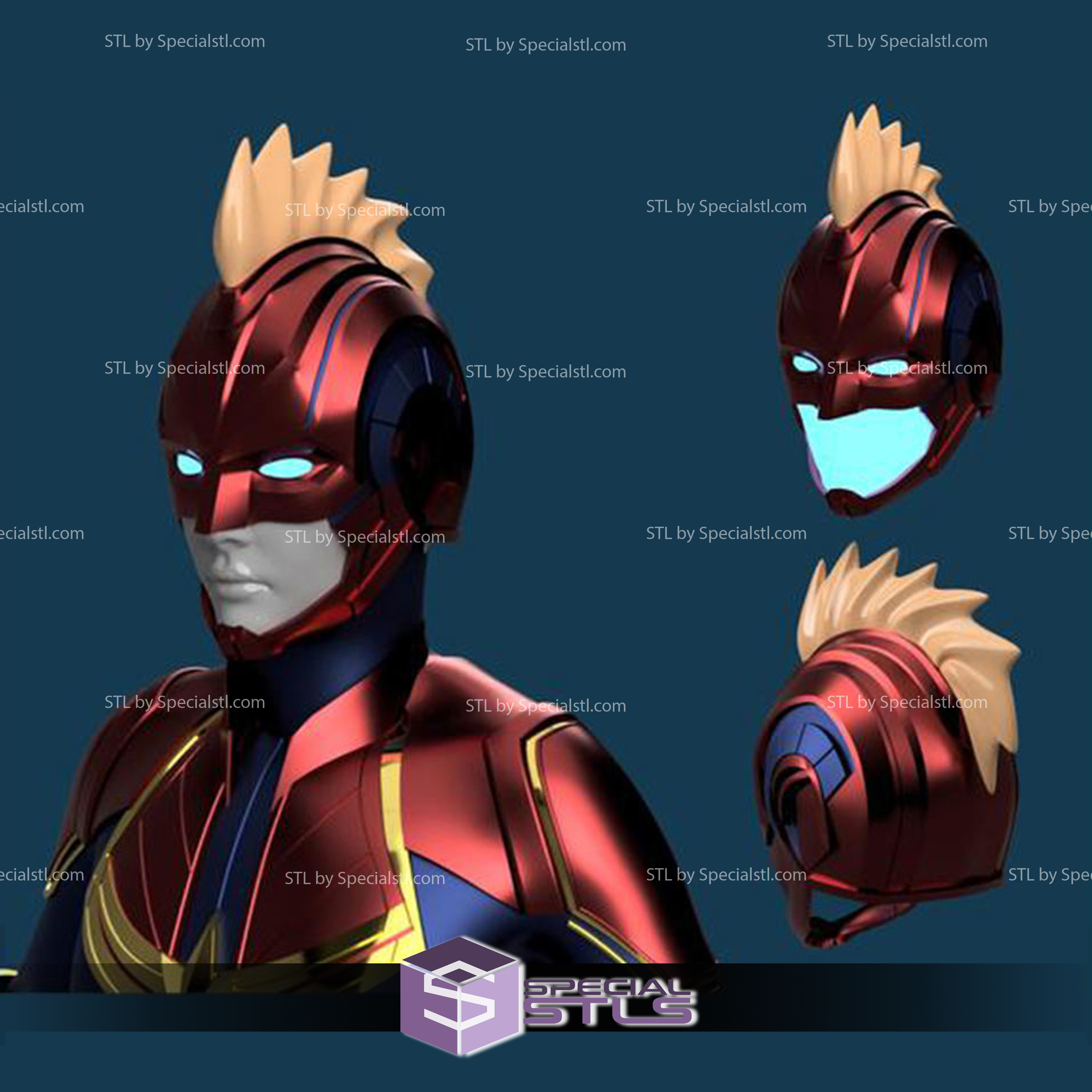 cosplay stl files captain marvel helmet v2 3D print model - Mito3D