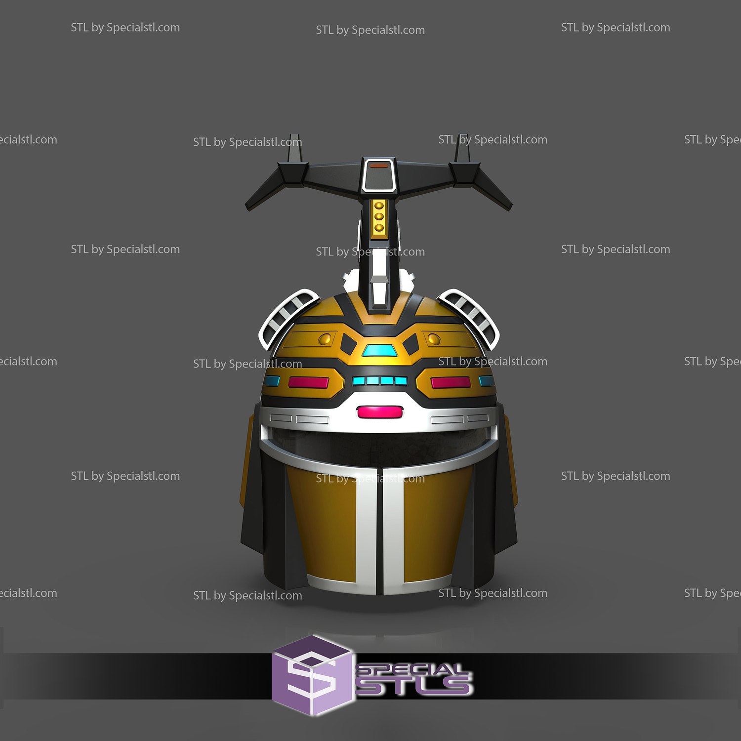 cosplay stl files gold metallic beetleborg helmet 3D print model - Mito3D