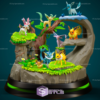 Veelutions diorama 3d modèle Pokémon 3d print model - Mito3D