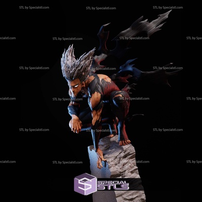 hombre lobo on rock base digital escultura especialstl 3d print model - Mito3D