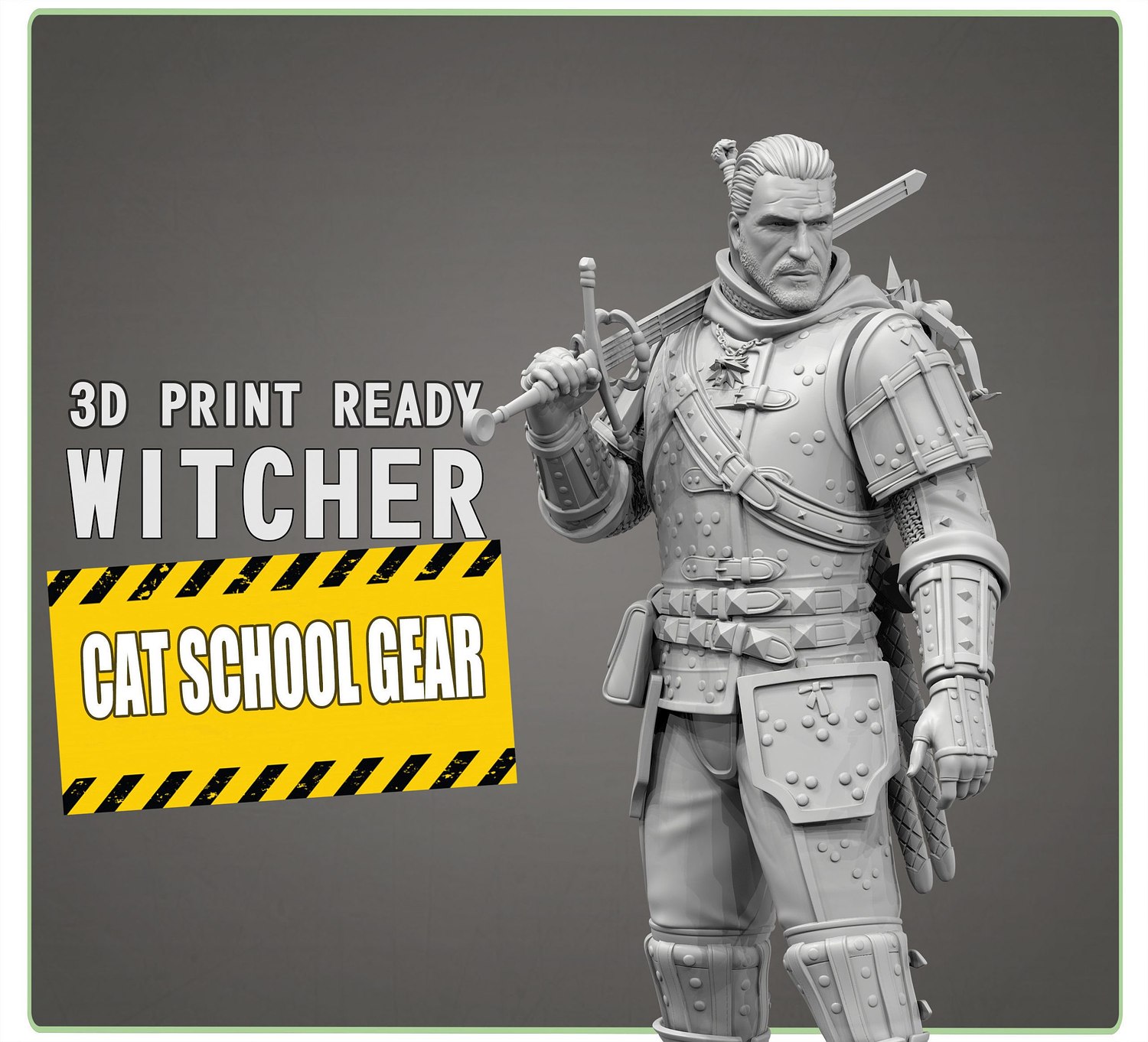 geralt rivia gato colegio engranaje brujo 3D print model - Mito3D