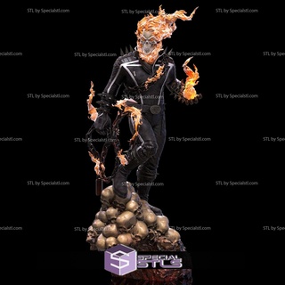 ghost rider 3d printing figurine standing skull base v3 stl files 3d print model - Mito3D