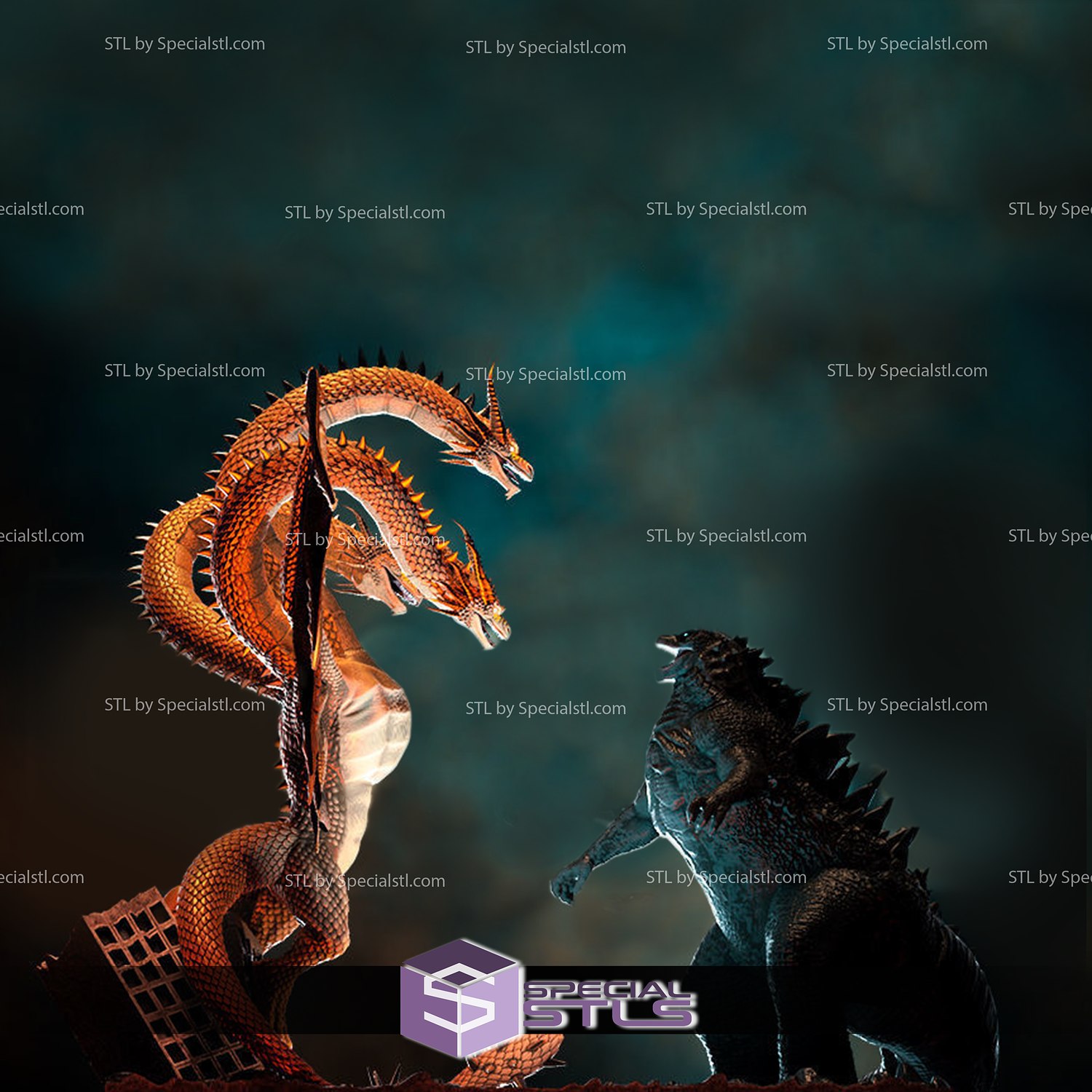 Godzilla Rey ghidorah diorama 3D print model - Mito3D