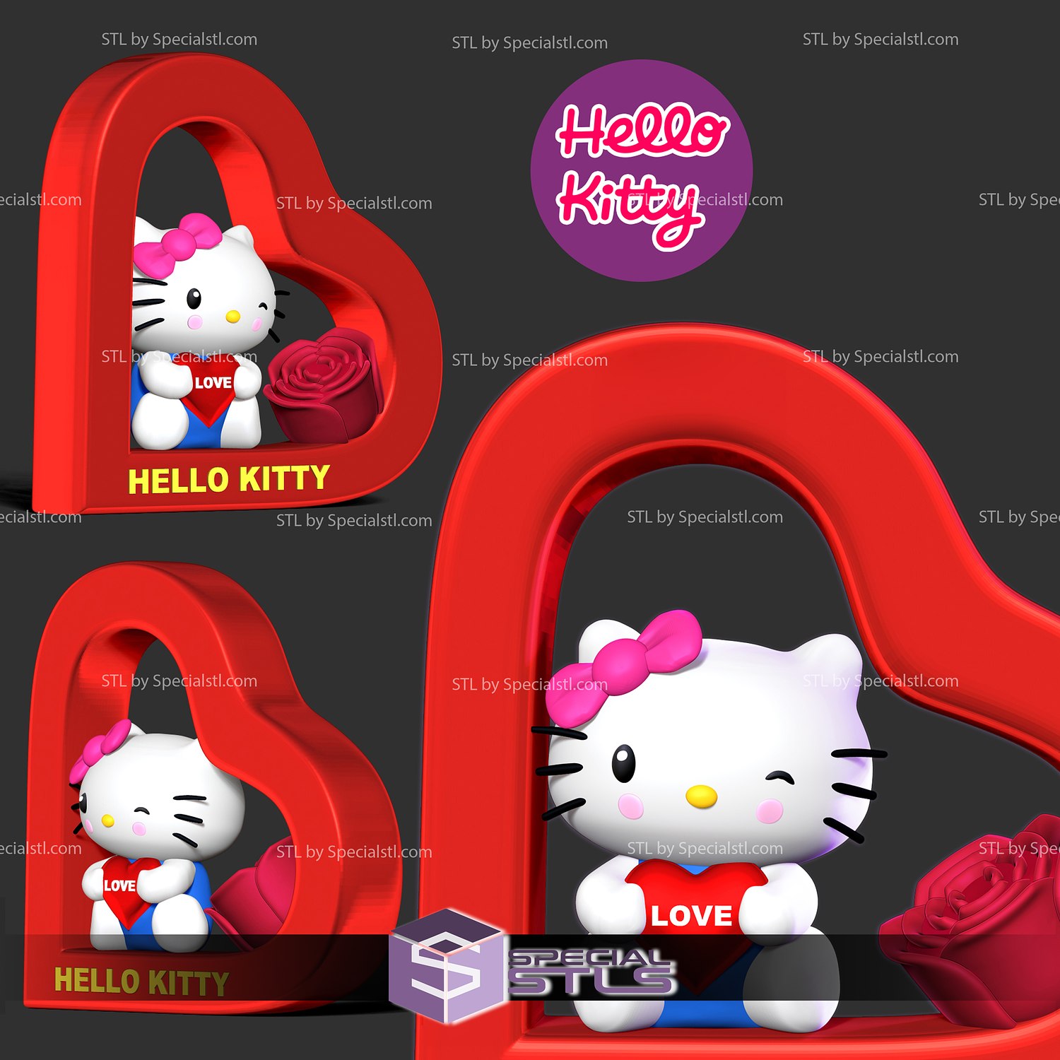 hello kitty valentine stl files 3D print model - Mito3D