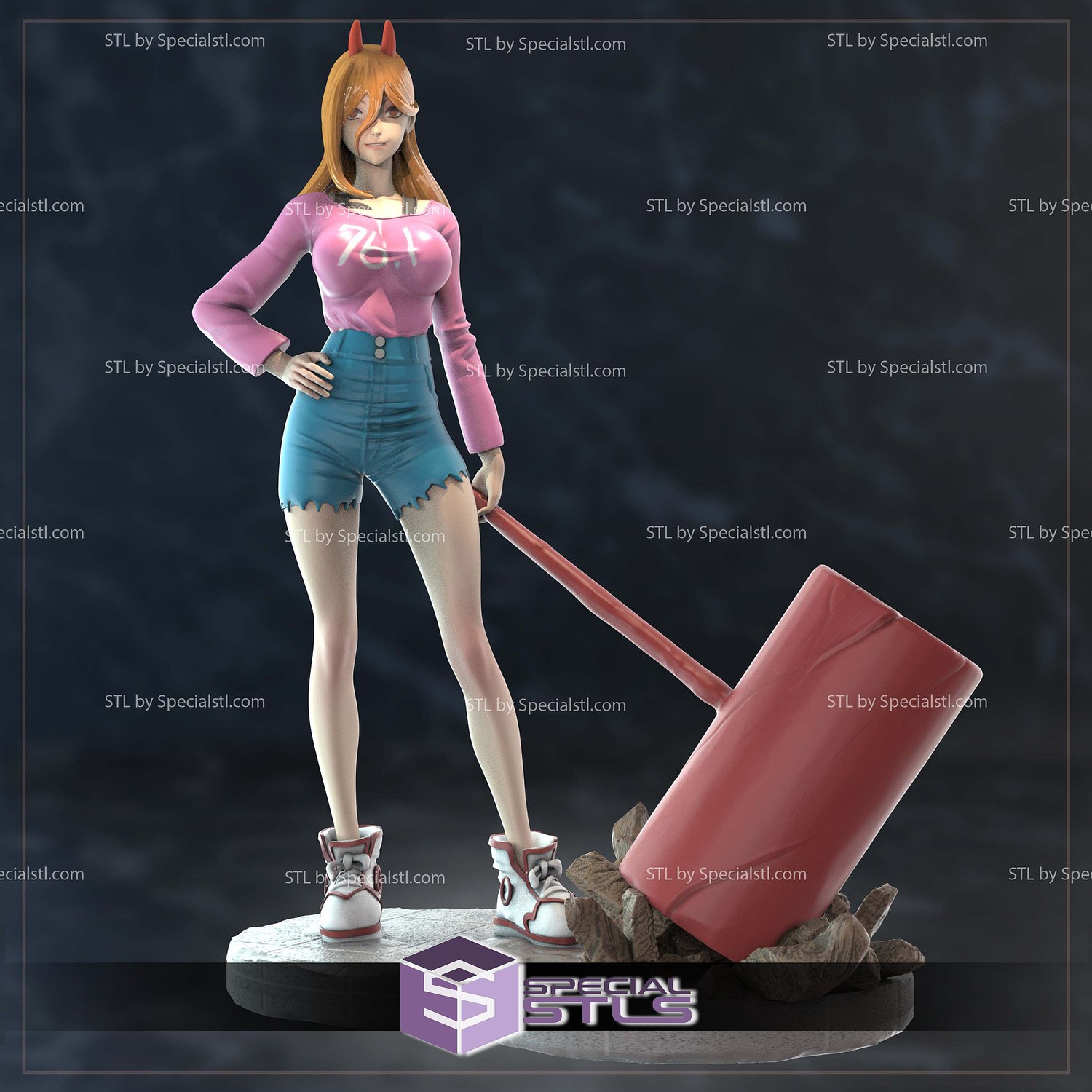 power stl files pink shirt chainsaw man 3d model 3D print model - Mito3D