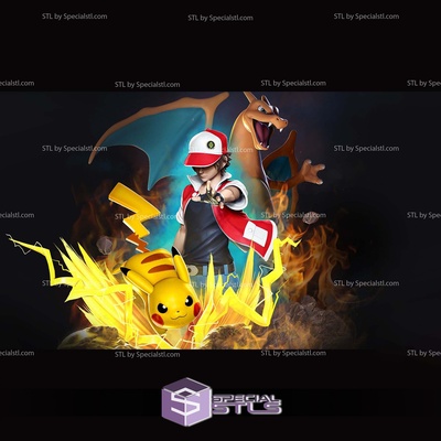 kırmızı pokemon dijital heykel özel 3d print model - Mito3D