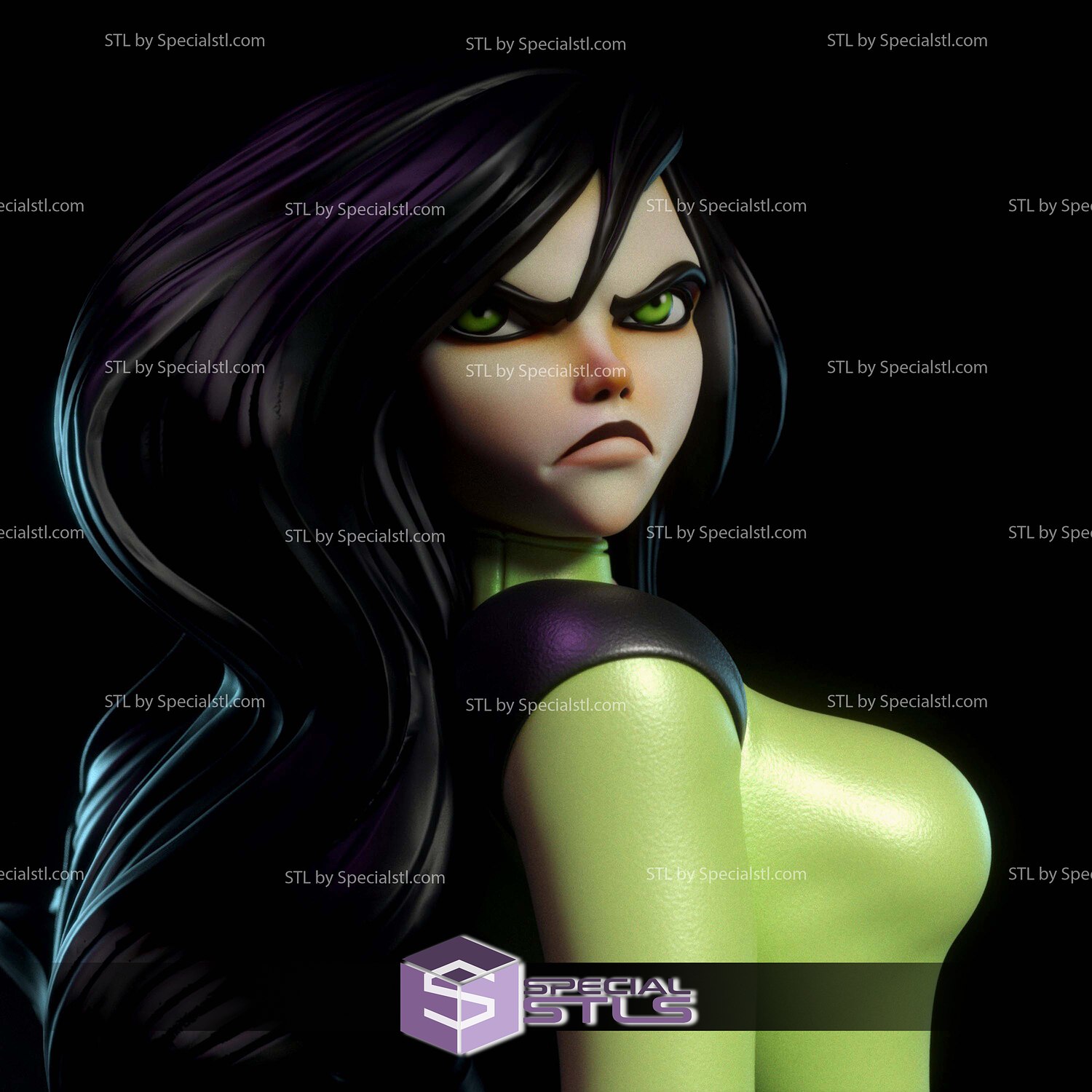 shego angry digital 3d sculpture specialstl 3D print model - Mito3D