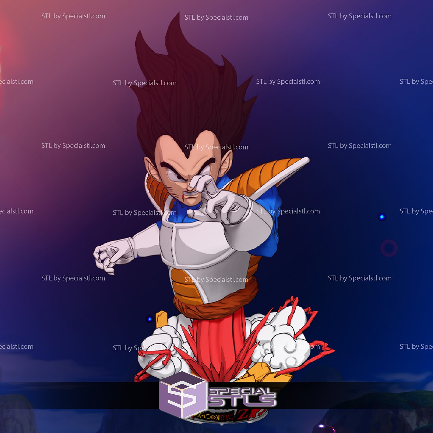 vegeta battle bust stl files 3D print model - Mito3D