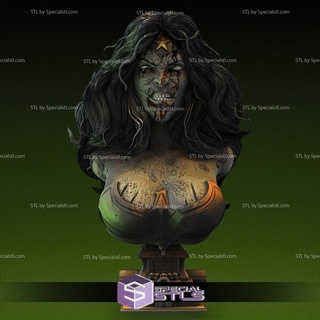 wonder woman zombie bust stl files 3d print model - Mito3D