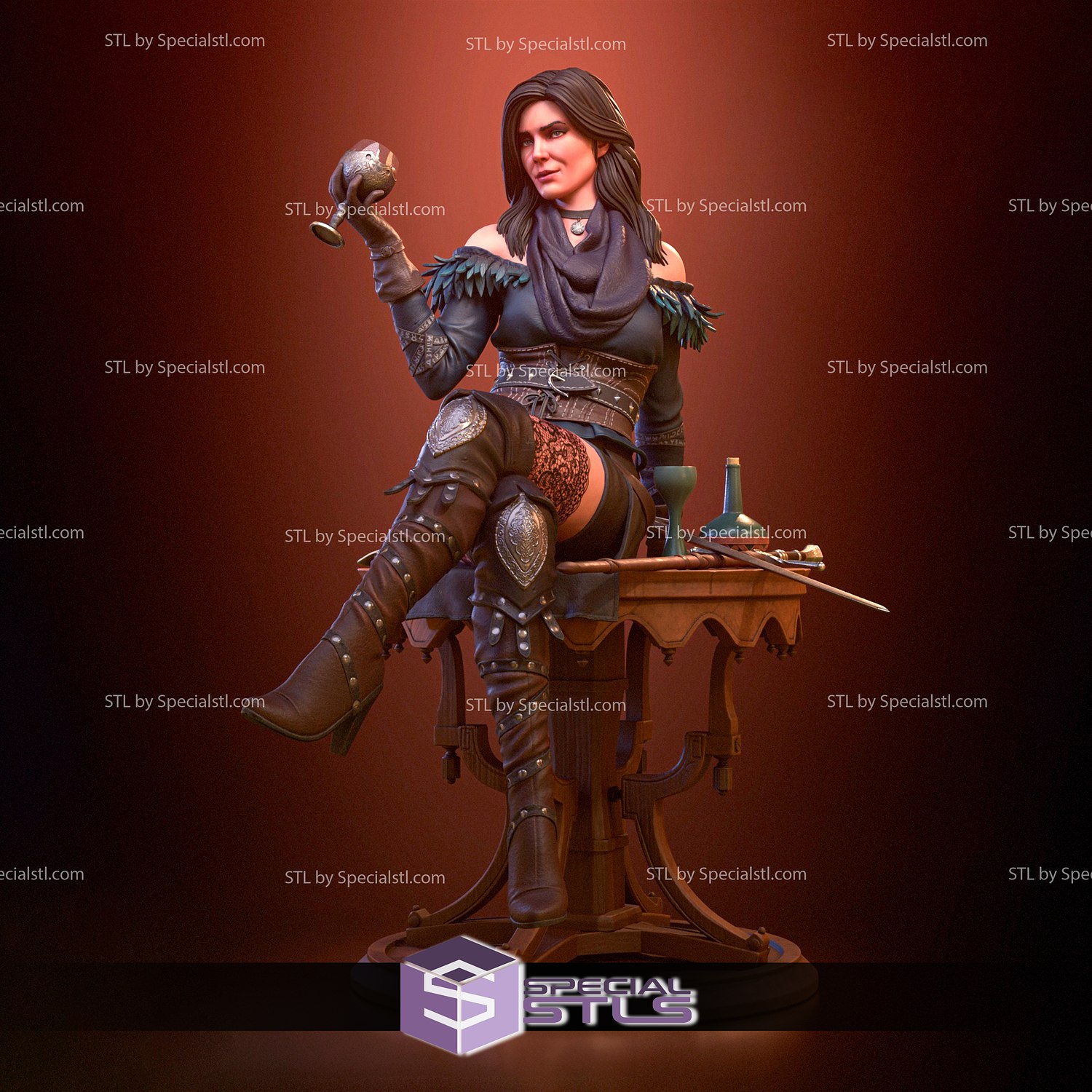 yennefer sentado pose brujo 3 3d imprimible 3D print model - Mito3D