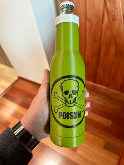 beer bottle - koozy print in place hook skull cross bones poison logo 3d by thelightspd on thangs 3d print model - Mito3D