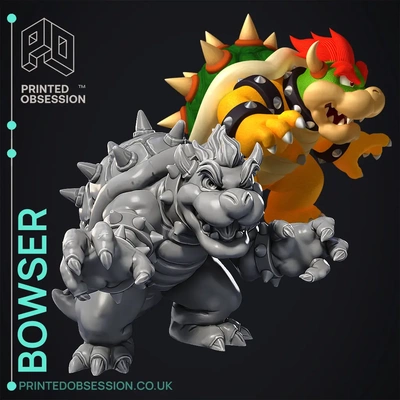 bowser - super mario bros fan art 3d by printedobsession on thangs games computer & video arts entertainment visual design bowsers castle luigi brothers kupa turtle tortoise game manga anime boss 3d print model - Mito3D