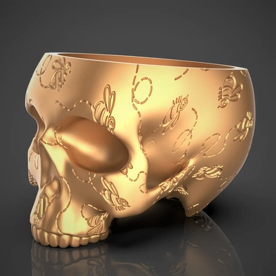 bumblebee skull planter-bowl - 3d by chelscct chelseycreatesthings on thangs planter plants candy bowl details easy print 3d print model - Mito3D