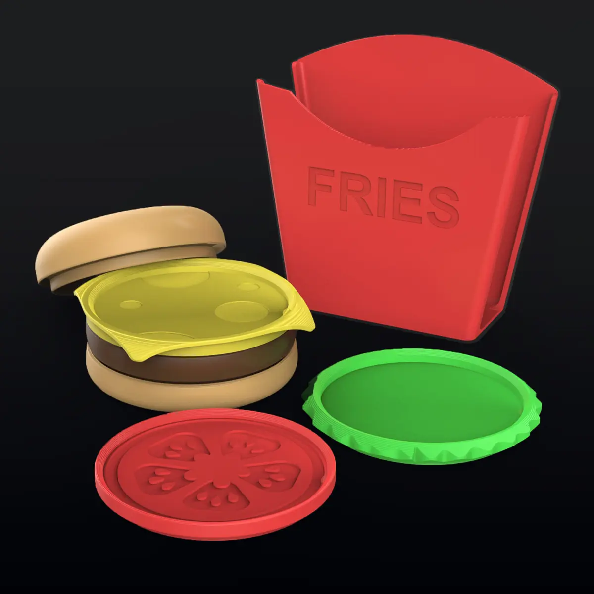 burger coaster set - stackable 3d by edwardmakes on thangs food drinks soda 3D print model - Mito3D