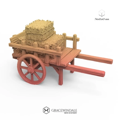 chariot foins 3d by gracewindale wagon dnd soutenir accessoires terrain ferme table miniature jeu guerre 28mm 32mm paysage diorama marché éclaireur 3d print model - Mito3D