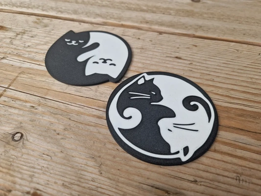 cat yin yang coaster 1 - 3d by omsculpts on thangs pets & animals cats coffee cold brew dribk decor cafe caffeine kitten cute 3d print model - Mito3D