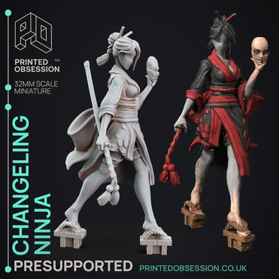 changelin ninja - ninjas vs mimics presupported illustrated stats 32mm scale 3d by printedobsession on thangs changeling dnd dungeons dragons rpg ttrpg changelings arm 3d print model - Mito3D