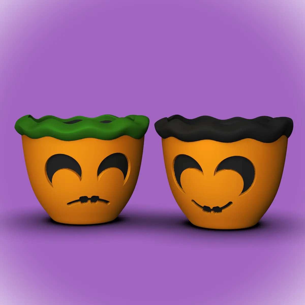 comedy & tragedy pumpkin pot +mmu - 3d by chelscct chelseycreatesthings on thangs halloween bowl plants candy cute easy no support happy sad theater 3D print model - Mito3D
