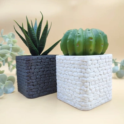 cubo mattone fioriera 3d by bamingodesign on grazie rettangolo pentola calcolo inumidire ghiaia cactus succulentpot 3d print model - Mito3D