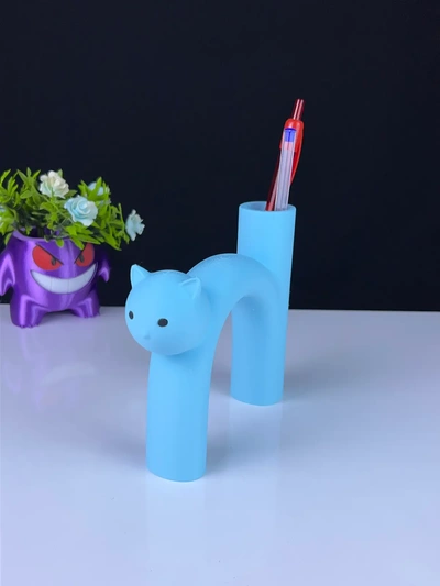 lindo gato bolígrafo soporte 3d by prensa imprimir on gracias mascotas gatos espalda to colegio aficiones ocio animales 3d print model - Mito3D