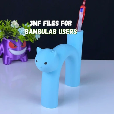 lindo gato bolígrafo soporte 3mf 3d by prensa imprimir on gracias gatos espalda to colegio aficiones ocio mascotas animales 3d print model - Mito3D
