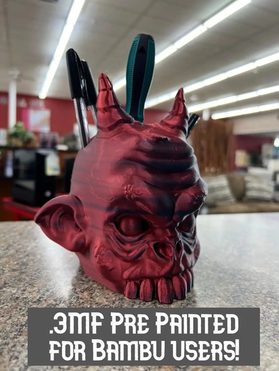 demon head pen holder - 3mf bambu 3d by grizzledgnome on thangs 3d print model - Mito3D