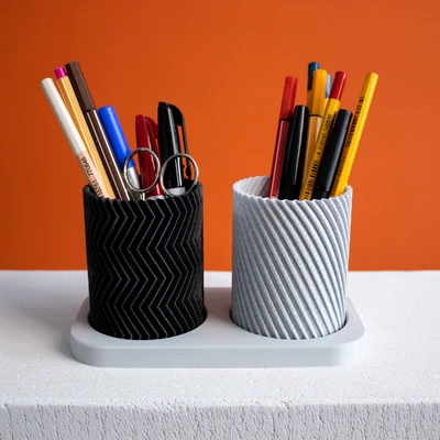 bureau organisateur ensemble tordu zigzag crayon tasses vase mode 3d by slimprint 3d print model - Mito3D