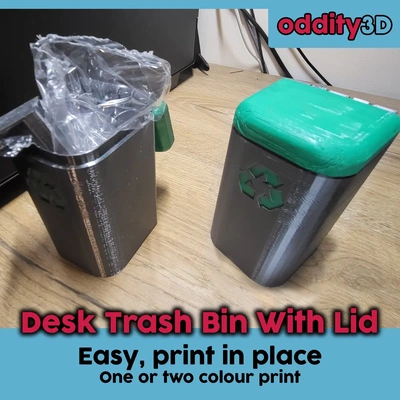 desktop trash bin hinged lid easy print in place - 3d by oddity on thangs 3d print model - Mito3D