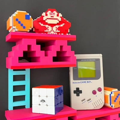 donkey kong shelves + includes barrels ladder & dk - 3d by edwardmakes on thangs 3d print model - Mito3D