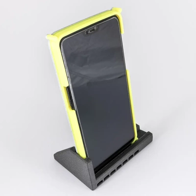 ezpz phone stand - 3d by on thangs tablet holder mount desk angled speaker passive amplifier iphone android cellphone cell landscape portrait print in place print-in-place no supports support free easy quick universal 3d print model - Mito3D