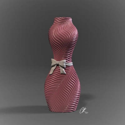 fem vase -wave pull bow - 3d by chelscct chelseycreatesthings on thangs flowers female torso body decor gift 3d print model - Mito3D