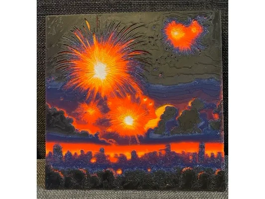 fireworks at night - dual lithophane hueforge print 3d by cyanidesugar on thangs neon multicolor filamentpainting art 3d print model - Mito3D