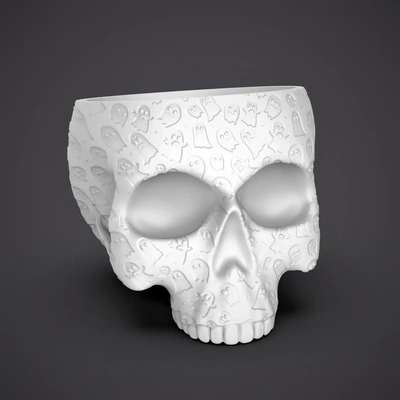 ghosty skull planter-bowl - 3d by chelscct chelseycreatesthings on thangs halloween bowl candy plants planter ghost spooky easy print 3d print model - Mito3D