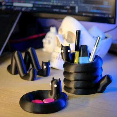 goth cat desk set organizer - print in place holoprops 3d by on thangs 3d print model - Mito3D