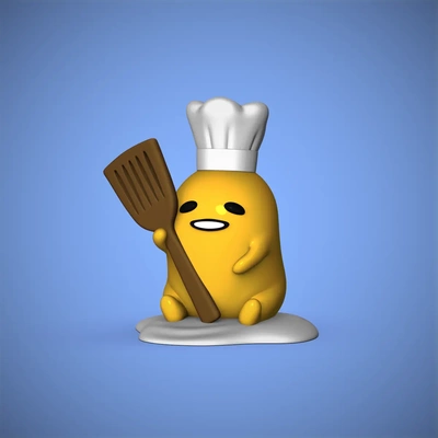 gudetama -chef - 3d by chelscct chelseycreatesthings on thangs egg cute animation chef kitchen cartoon netflix easy print 3d print model - Mito3D