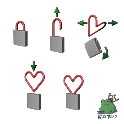 hidden heart lock remix - 3d by kazi toad on thangs remixable remixing valentine valentines gift love locks stl stls living hinge 3d print model - Mito3D