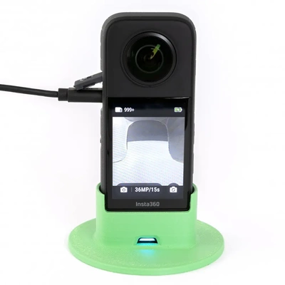 exhorte 360 x3 mise charge supporter 3d by production dispositif insta360 caméra vidéo photo vr panorama cas gaine base titulaire soutien bureau chargeur monter 3d print model - Mito3D