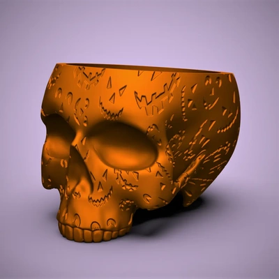 jackolantern cranio planter bowl 3d by chelscct chelsey crea cose on grazie halloween zucca caramella ciotola fioriera impianti facile stampa divertimento 3d print model - Mito3D
