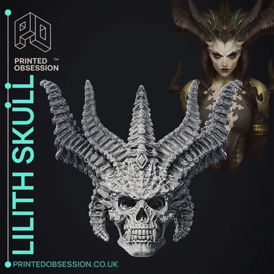 lilith's skull - diablo v fan art 3d by printedobsession on thangs head arm eye jaw skulls horns demon devil lilith 5 toy model anime manga 3d print model - Mito3D
