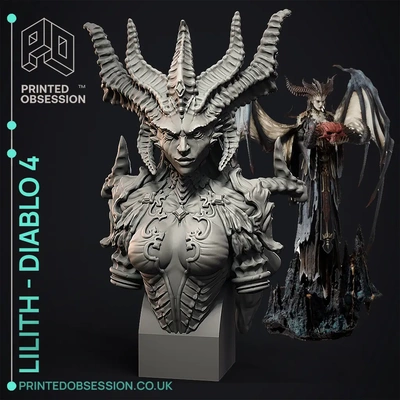lilith diablo 4 ventilador arte 3d by obsessão impressa on brinquedo 1 2 3 anime manga jogos vídeo modelo escultura esculpir dragão dragões 3d print model - Mito3D