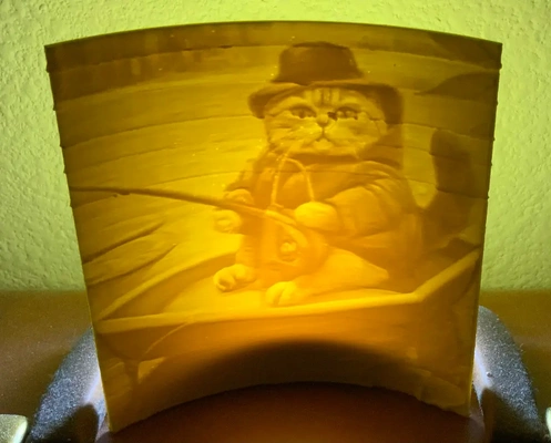 lithophane of a cat fishing - 3d by briangrossmiller on thangs 3d print model - Mito3D