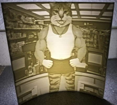 lithophane of a house cat body builder - 3d by briangrossmiller on thangs 3d print model - Mito3D