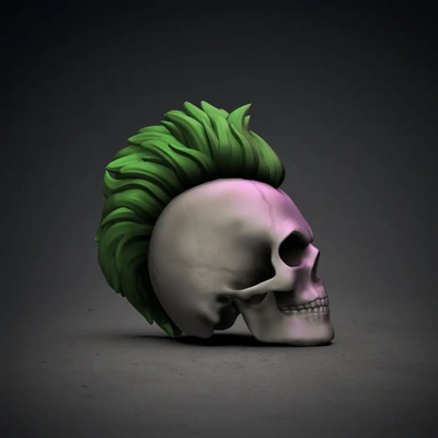 longue mohawk punk crâne 3d by chelscct chelseycreatesthings crânes roche rouleau emo décor tête 3d print model - Mito3D