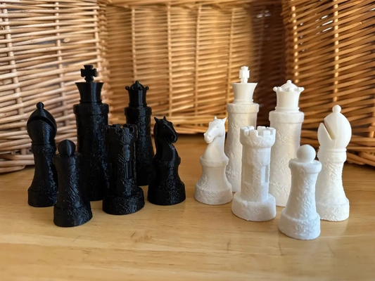 marmor strukturiert schach stücke 3d by davemakesstuff on danke spiele tafel abstrakt strategie textur gambit königinnen königin könig bischof ritter turm pfand spiel 3d print model - Mito3D