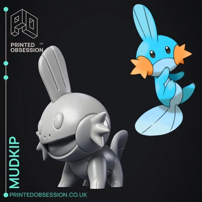 mudkip pokémon ventilador arte 3d by obsessão impressa on plantar brinquedo modelo anime manga admirador azul água peixe rã lama kip 3d print model - Mito3D