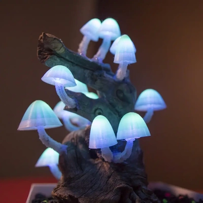 mushroom caps glowing light - 3d by on thangs lamp luminaire shroom glow uv electronic lights led art in dark glow-in-the-dark cap pen diy project 3d print model - Mito3D