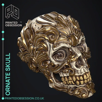 ornate skull - rococo scroll decoration 3d by printedobsession on thangs body jewelry jewellery skulls print in place dragon gold scrolls detailed cr10 3d print model - Mito3D